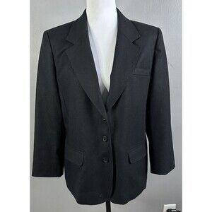 Pendleton Womens Petite 100% Virgin Wool Blazer Black Lined 3 Button Suit Jacket
